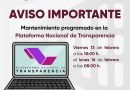 Anuncian mantenimiento al portal de la Plataforma Nacional de Transparencia (PNT)