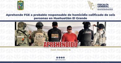 Aprehende FGE a probable responsable de homicidio calificado de seis personas en Huehuetlán El Grande